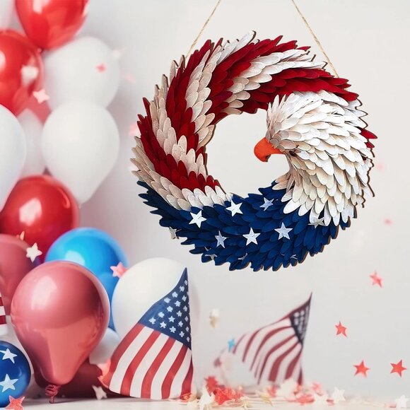 10pcs Independence Day Door Sign Wall Hanging Round Wooden Plaque Patriotic